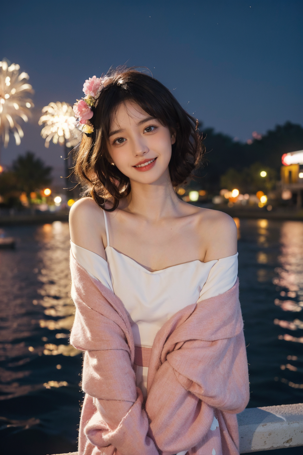 05932-3594078249-, Best quality, masterpiece, ultra high res, photorealistic, raw photo, unity 8k wallpaper,firework background, riverside, wind,.png